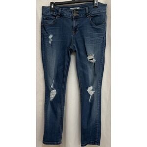 Refuge Jeans Size 10 Distressed Ripped Women's Stretch Dark Wash ‎ 2 Botton Zip